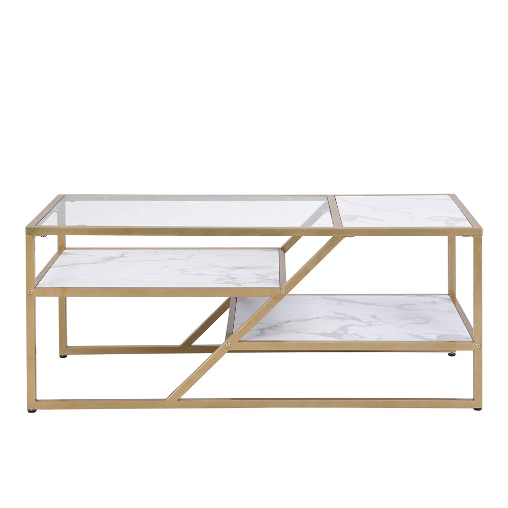 Coffee Table with Storage Shelf Tempered Glass End Table   43.31* 21.56* 17.91 inch