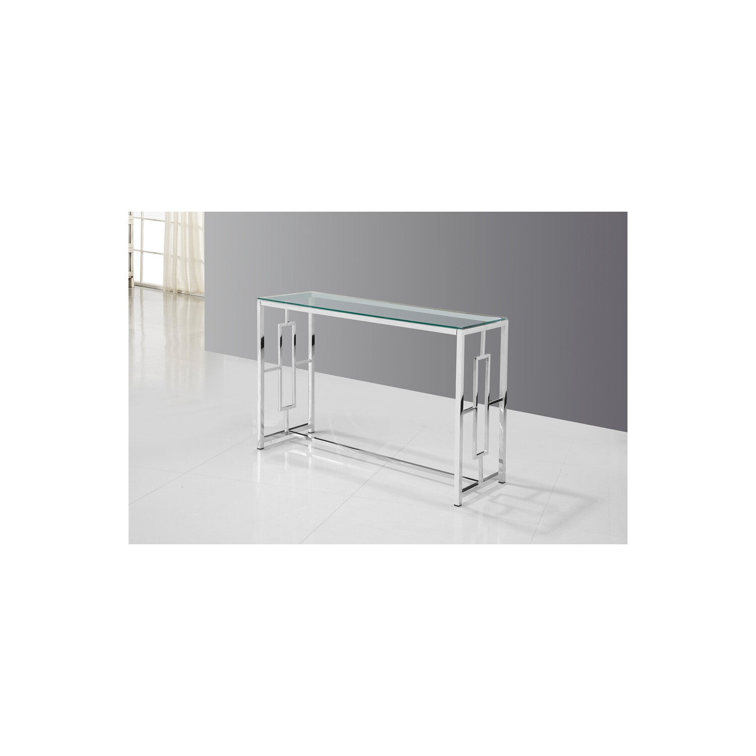 Best Master Furniture E22 Glass Top with Stainless Steel Frame Sofa Table