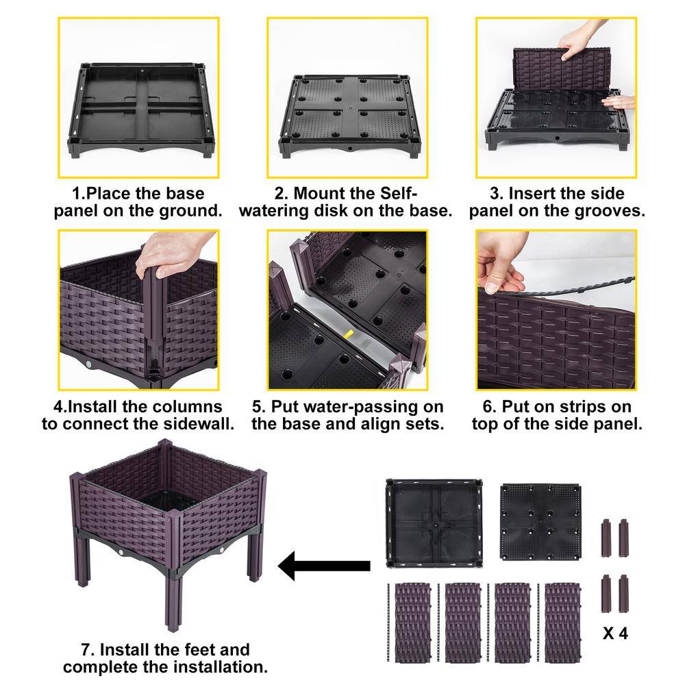 VEVOR Plastic Raised Garden Bed 15.7 in. H Flower Box Kit Purple Rattan Style Raised Planter Boxes Set of 4 Raised Planter SLZFXGJ423CM0VM5OV0