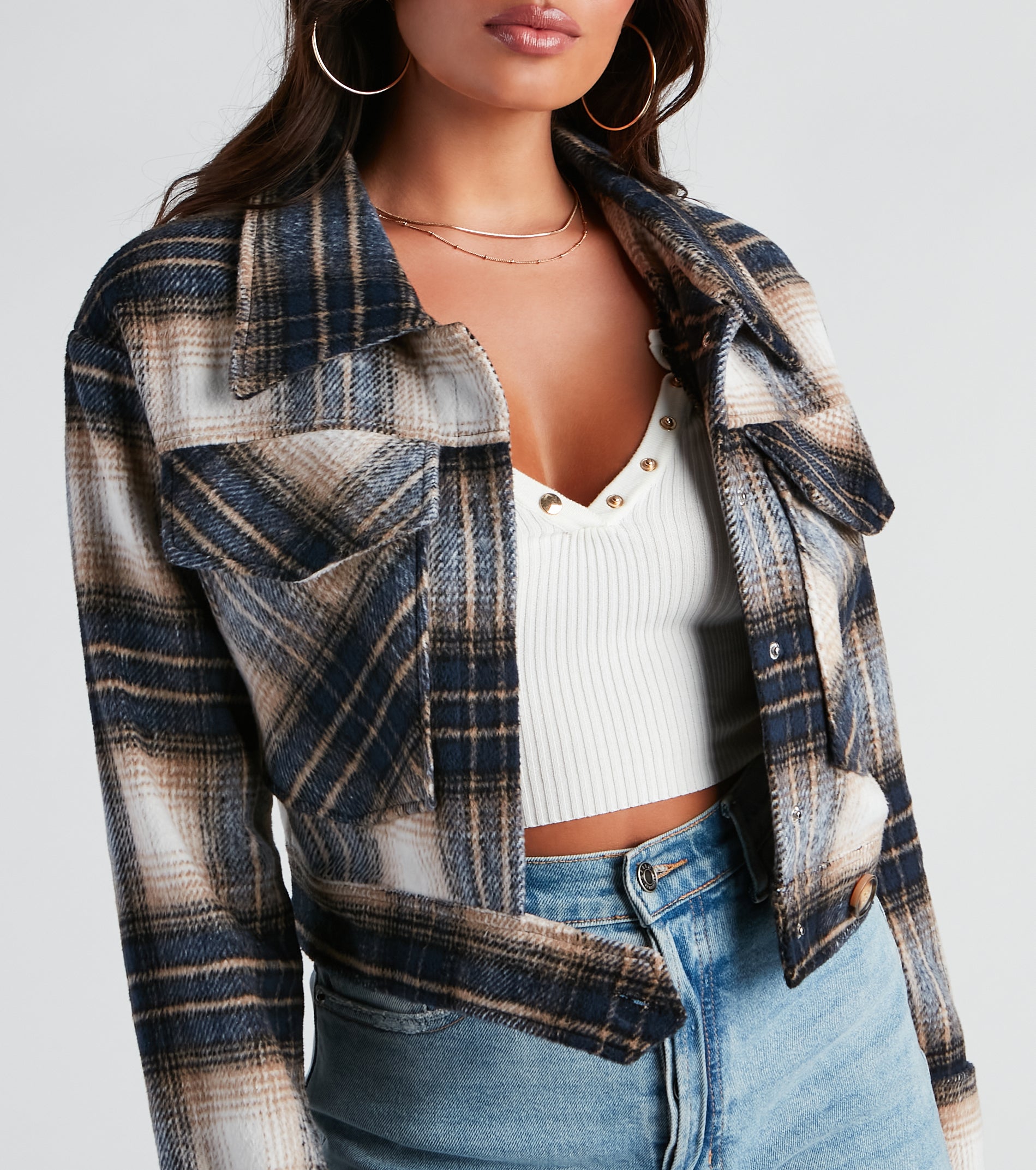 Keep It On Check Plaid Crop Jacket