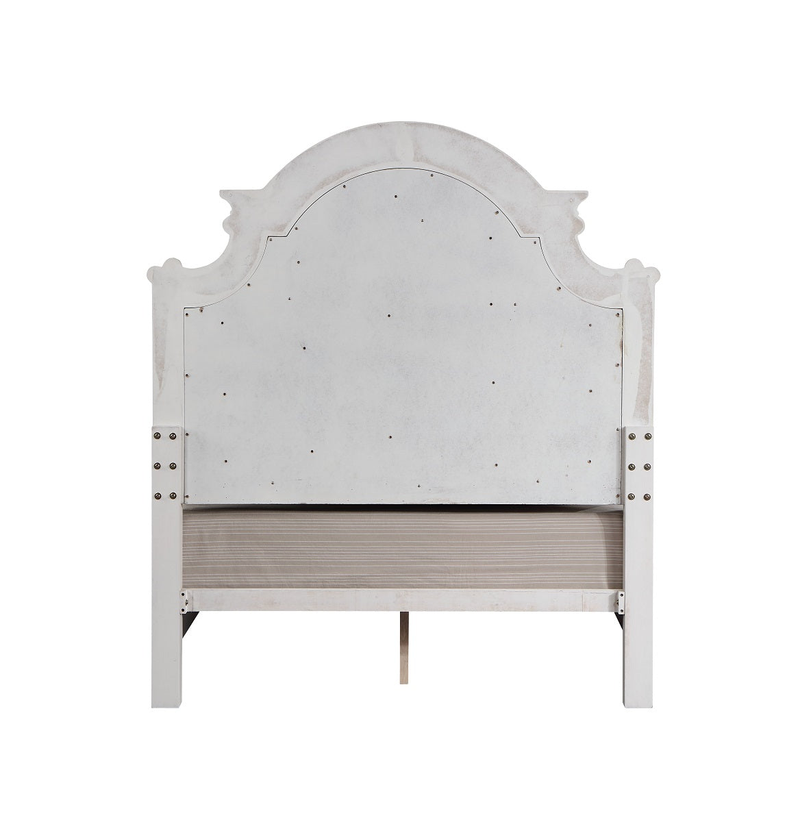 Florian Vintage Wood Eastern King Bed Frame with Upholstered Headboard with Button Tuft, Panel Footboard, Gray Fabric & Antique White Finish, Eastern King Bed