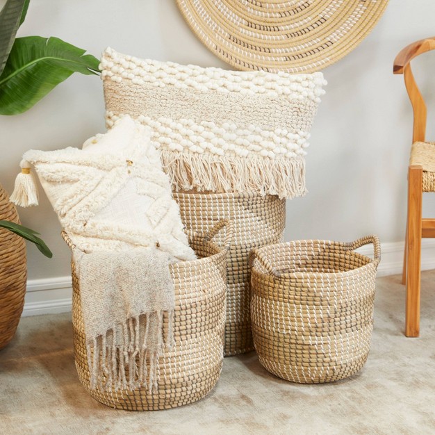 Set Of 3 Seagrass Storage Baskets Natural Olivia amp May