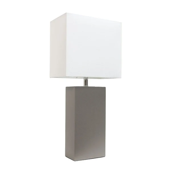 Elegant Designs Modern Leather Table Lamp with White Fabric Shade - 10(L)6(W)21(H)