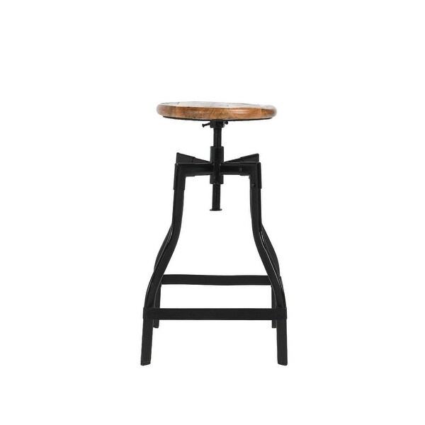 29 Inch Industrial Adjustable Barstool， Wood Seat， Set of 2， Honey Brown