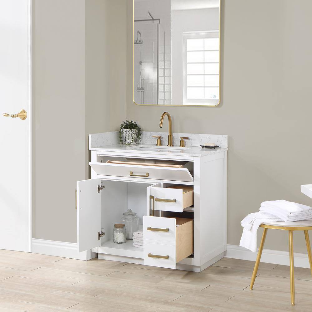 Altair Gavino 36 in. W x 22 in. D x 34 in. H Bath Vanity in White with Grain White Composite Stone Top 557036-WH-GW-NM