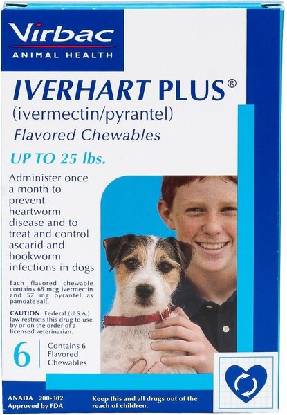 Iverhart Plus Chewable Tablet for Dogs， 1-25 lbs， (Blue Box)