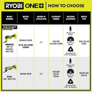 RYOBI ONE+ HP 18V Brushless Cordless Multi-Tool with 16-Piece Oscillating Multi-Tool Blade Accessory Set PBLMT50B-A241601