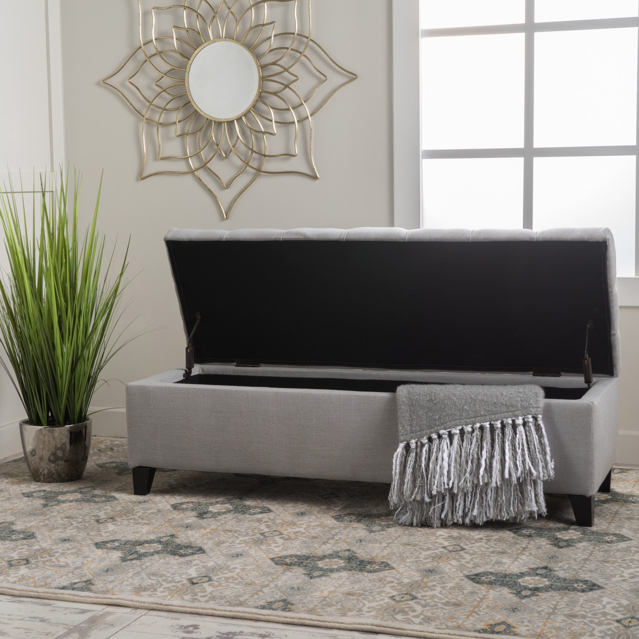 Molle Contemporary Button-Tufted Fabric Storage Ottoman Bench