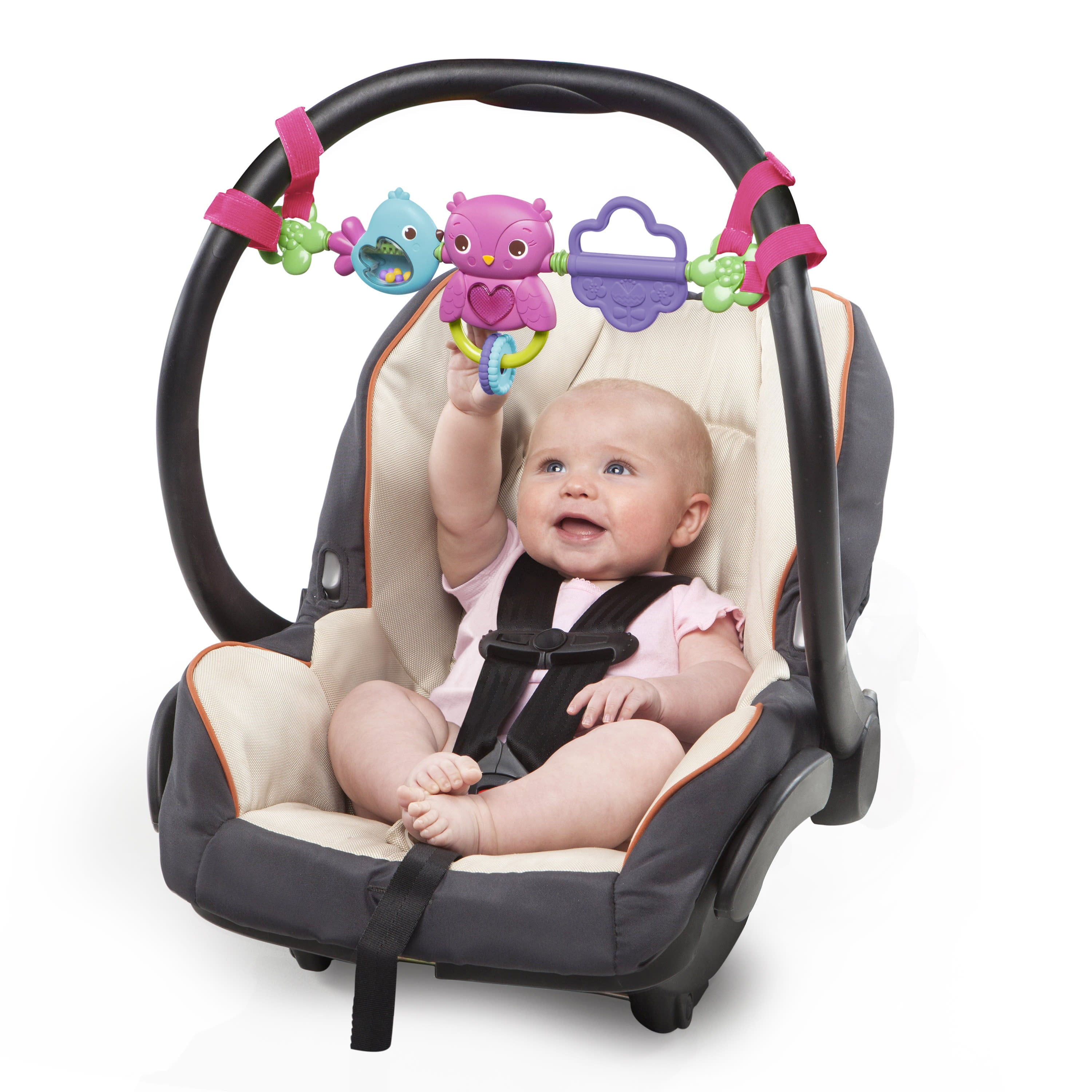Bright Starts Busy Birdies Carrier Toy Bar Musical Take-Along Toy with Lights， Ages Newborn +