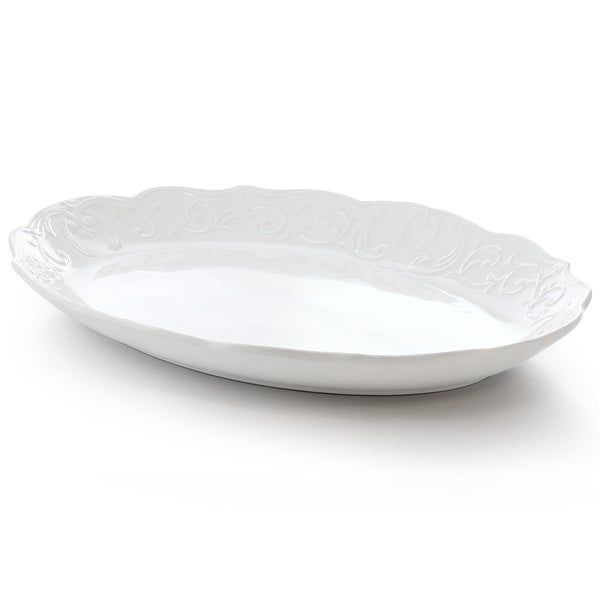 18.75 x 14 Inch Durastone Oval Platter in White