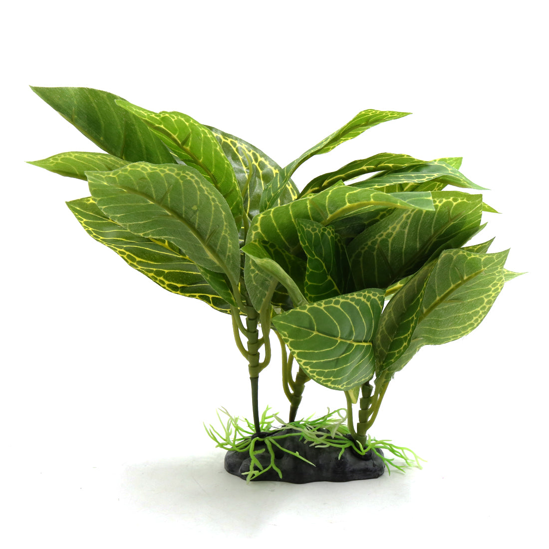 Green Plastic Terrarium Leaves Plant Decor Ornament for Reptiles w/ Ceramic Base