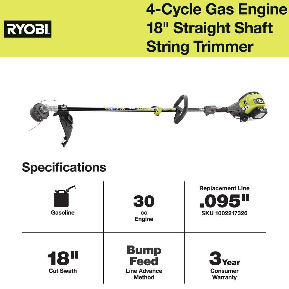 RYOBI 4-Stroke 30 cc Attachment Capable Straight Shaft Gas Trimmer RY4CSS