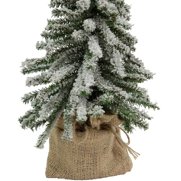 15 Potted Flocked Downswept Mini Village Pine Medium Artificial Tree