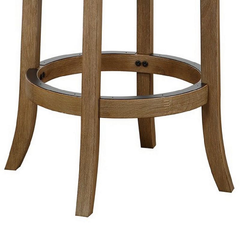 Mia 29 Inch Swivel Barstool， Crossed Metal Back， Sedge Seat， Natural Brown