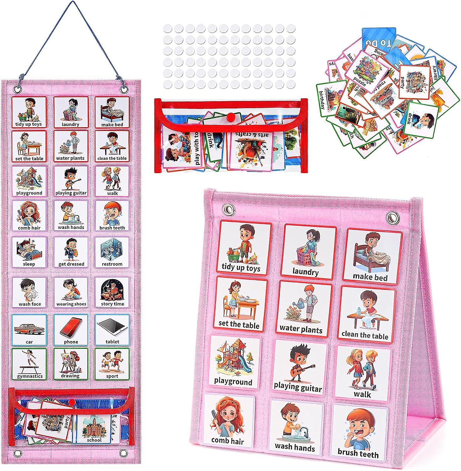 Auniq Visual Schedule For Kids， 2 In 1 Daily Visual Planner Chore Chart With 96 Pcs Kids Routine Cards Autism Learning Materials， Behavioral Tool Wall