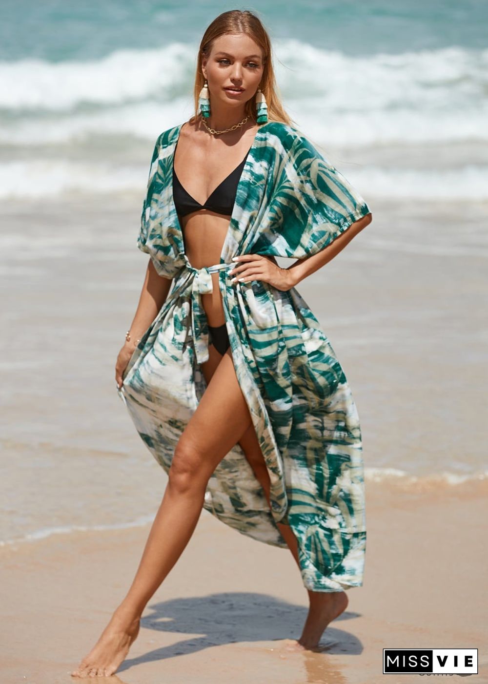 Boho Leaf Printed Beach Cardigan Loose Dress Amelia