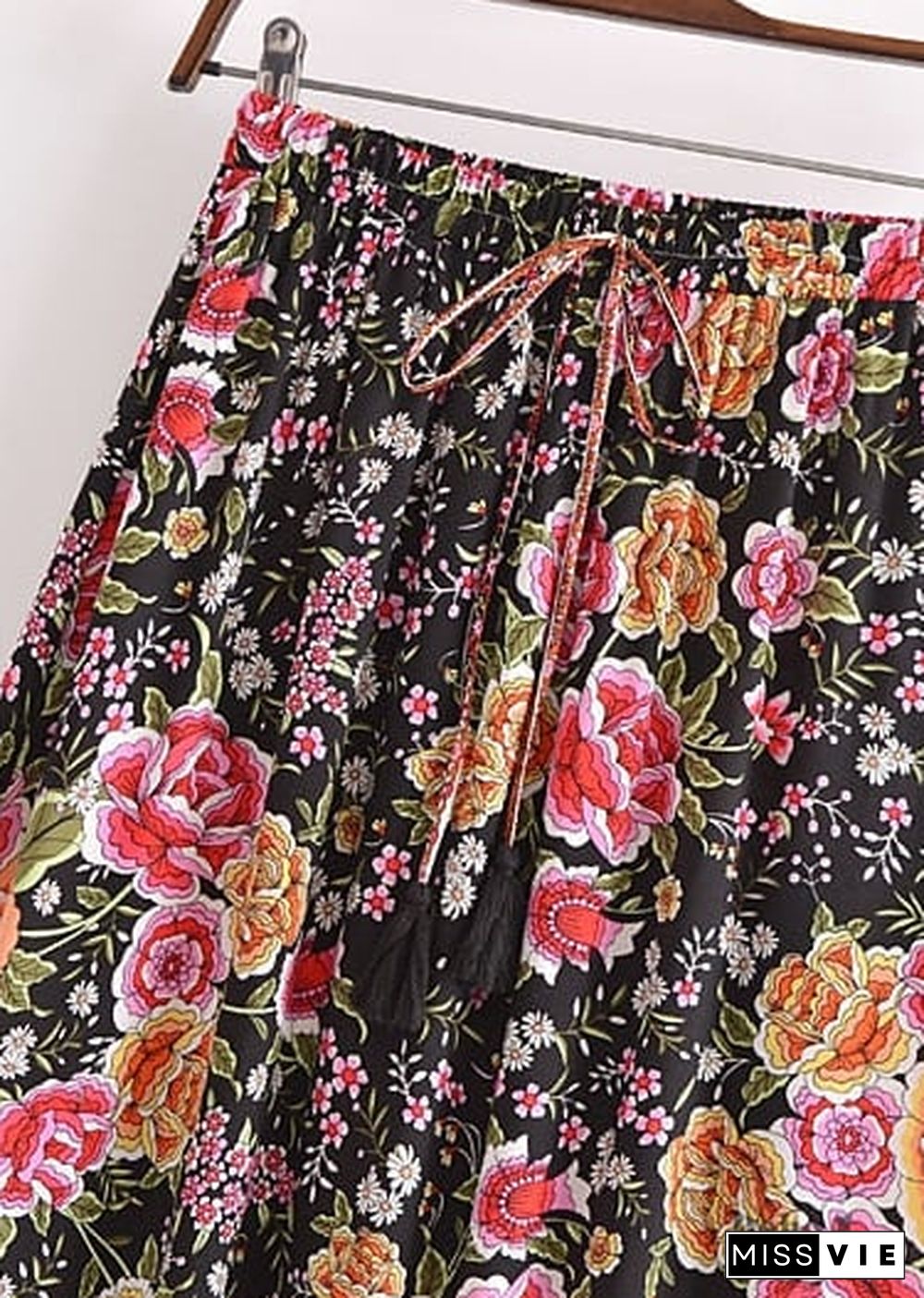 Boho Skirts in Eulalie Balck Pink Flower For Women