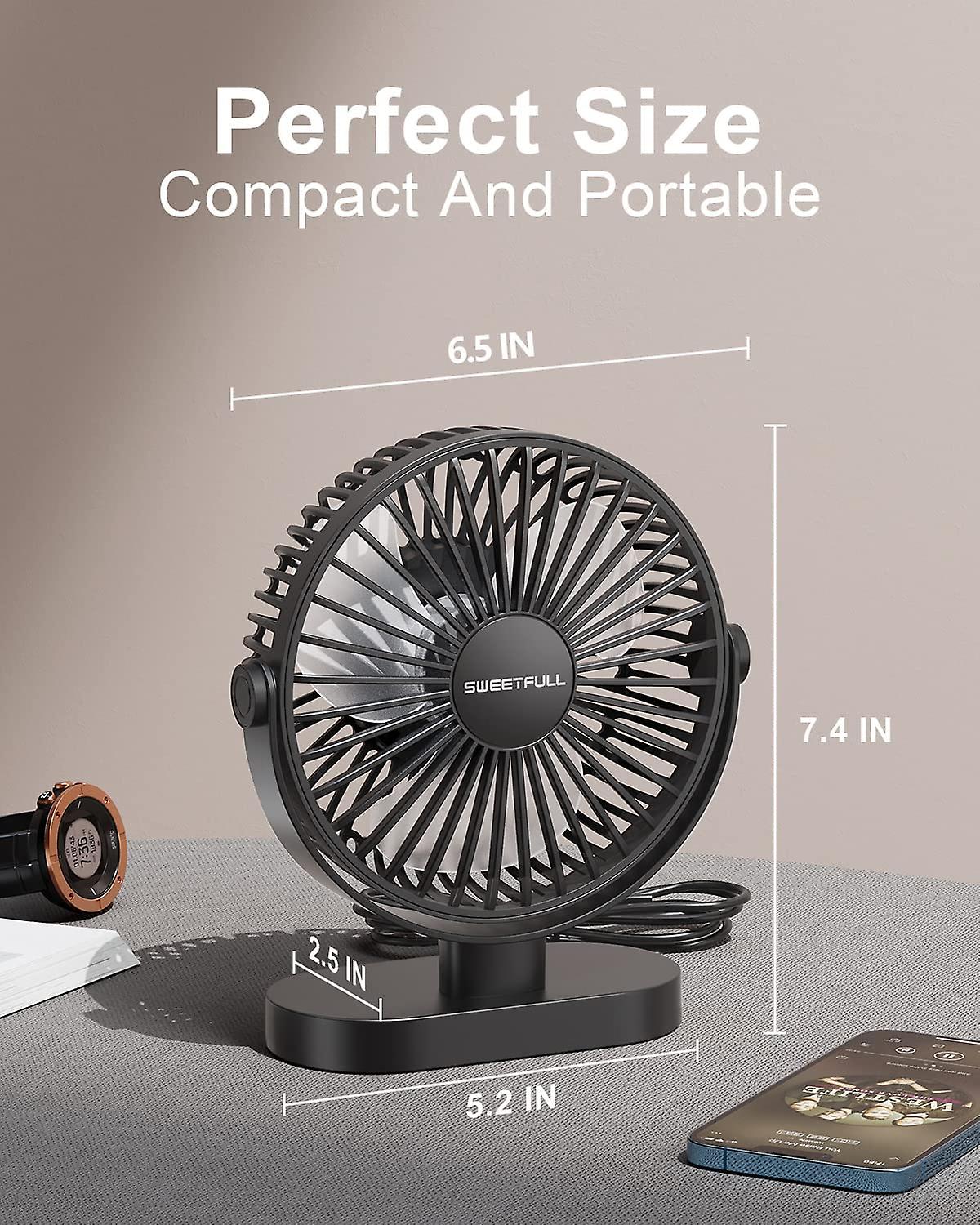 16.5cm Small Usb Desk Fan， 3-speed Quiet Portable Desk Fan， 360 Adjustable Mini Personal Fan For Outdoor Travel In The Car Or Home Office (all Black)