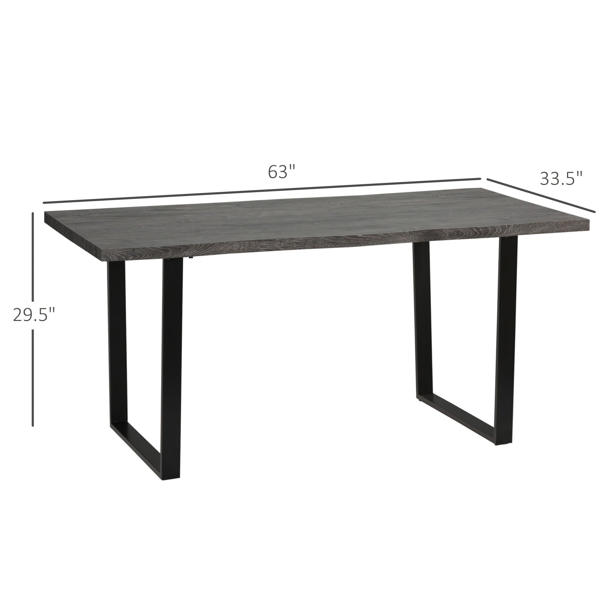 HOMCOM 63 Dining Table, Industrial Kitchen Table with Wave-edged Tabletop and Steel Legs for Up to 6 People, Grey