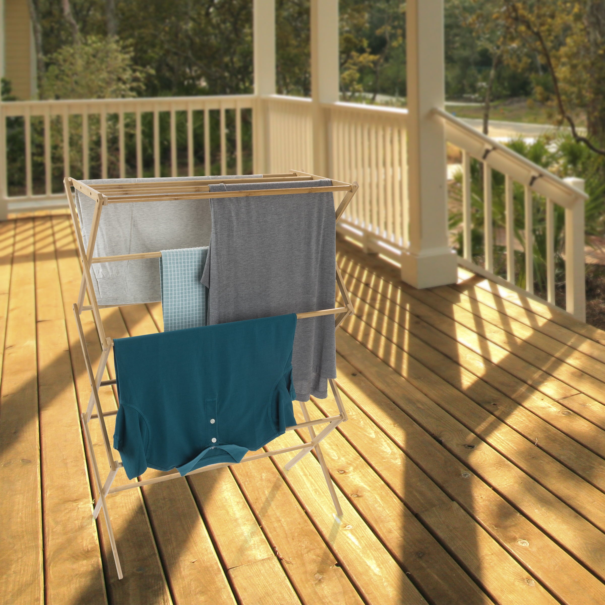 Portable Bamboo Clothes Drying Rack- Collapsible and Compact for Indoor/Outdoor Use By Lavish Home