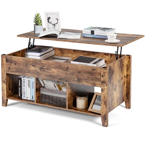 Lift Top Coffee Table， Modern Retro Central Table with Storage Shelf， Multifunctional Accent Table - as picture