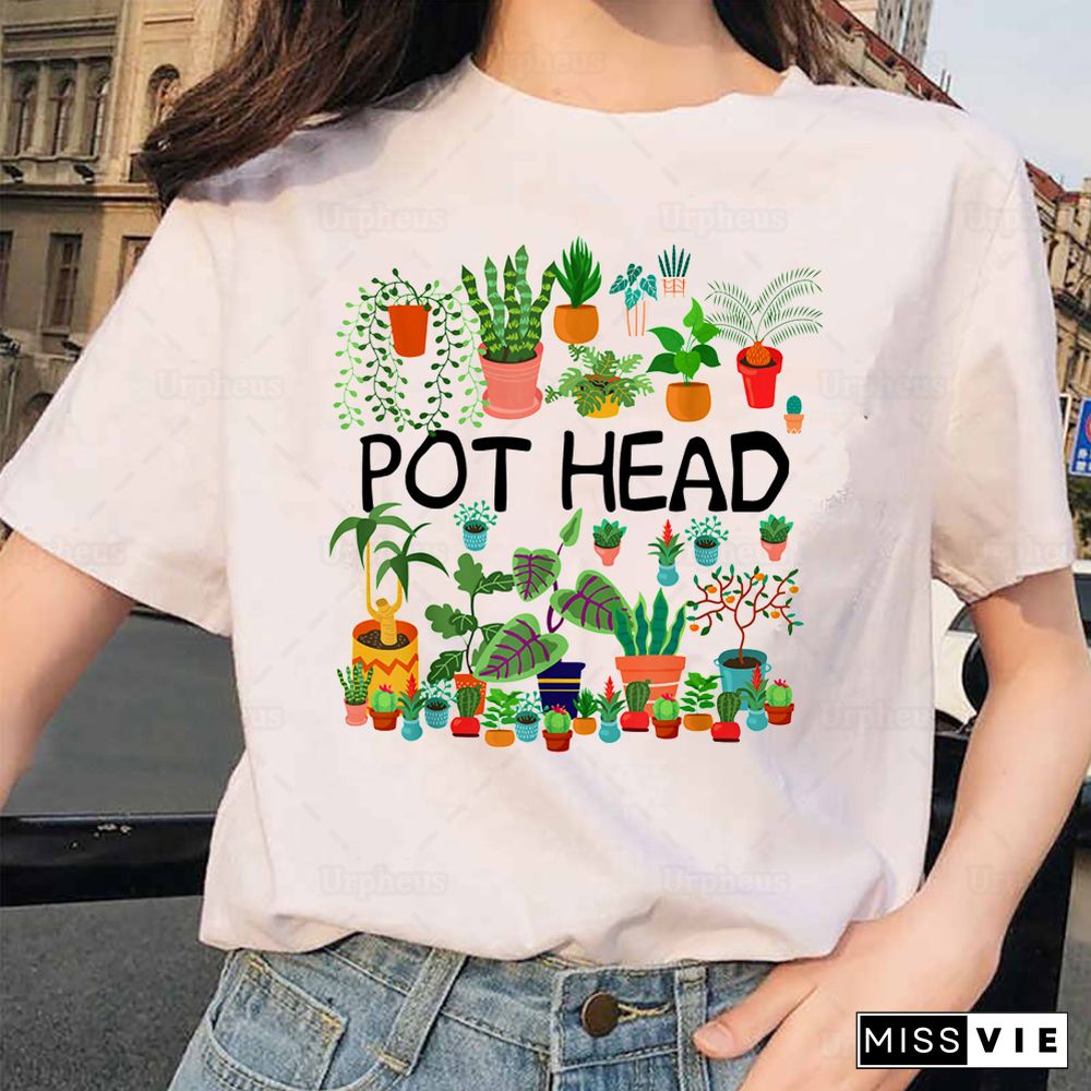 Funny Succulent Design Pot Head T ShirtFor Plant Lovers Gift Gardeners Graphic Cotton Tees