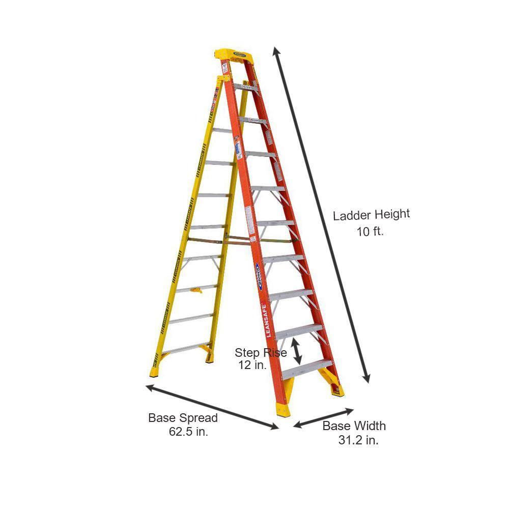 Werner LEANSAFE 10 ft. Fiberglass Leaning Step Ladder with 300 lb. Load Capacity Type IA Duty Rating L6210