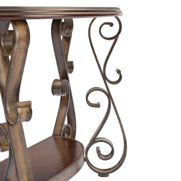 Console Table with Glass Table Top and Powder Coat Finish Metal Legs，Dark Brown （25.5