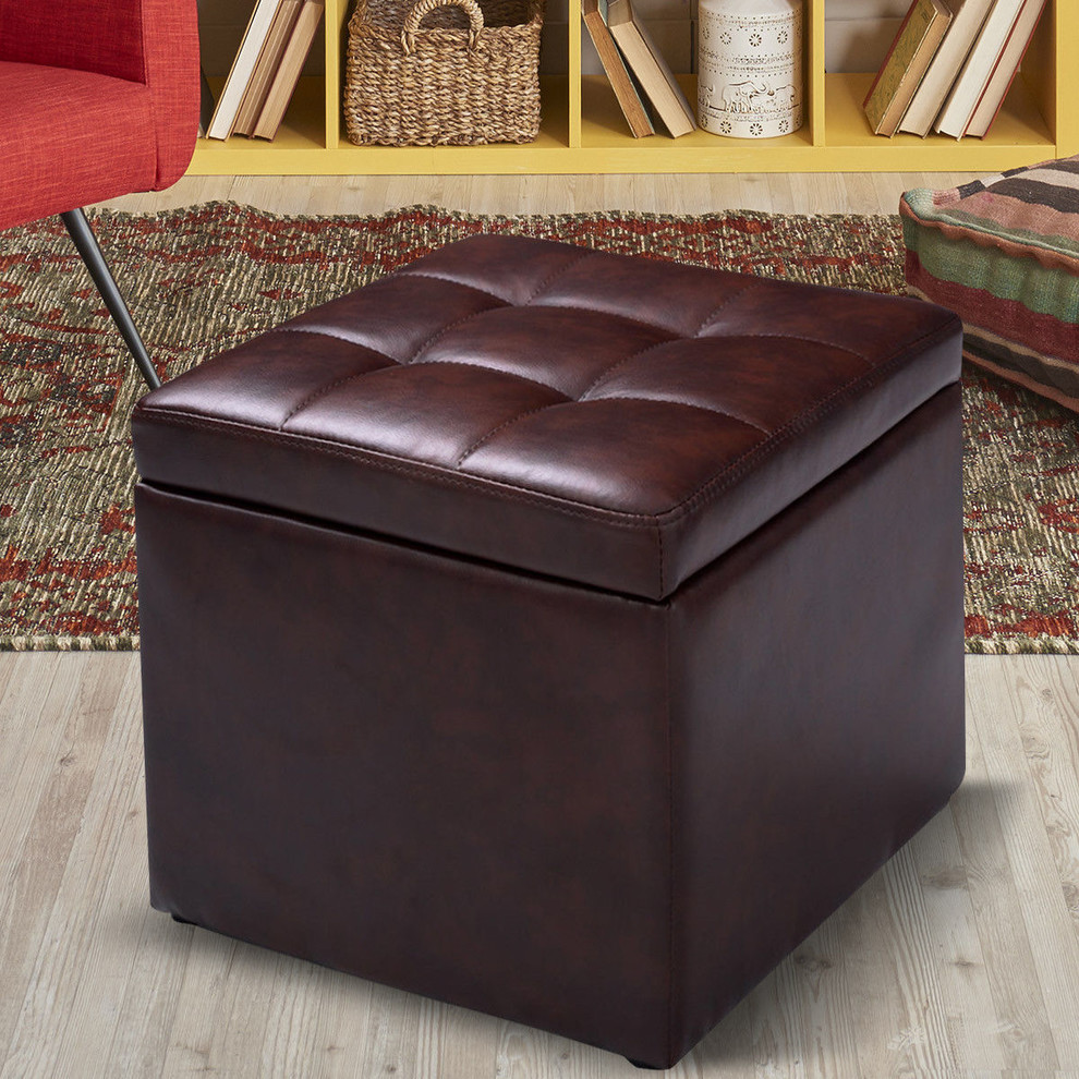 Costway 16  x27 x27Cube Ottoman Pouffe Storage Box Lounge Seat Footstools with Hinge   Transitional   Footstools And Ottomans   by Costway INC.  Houzz