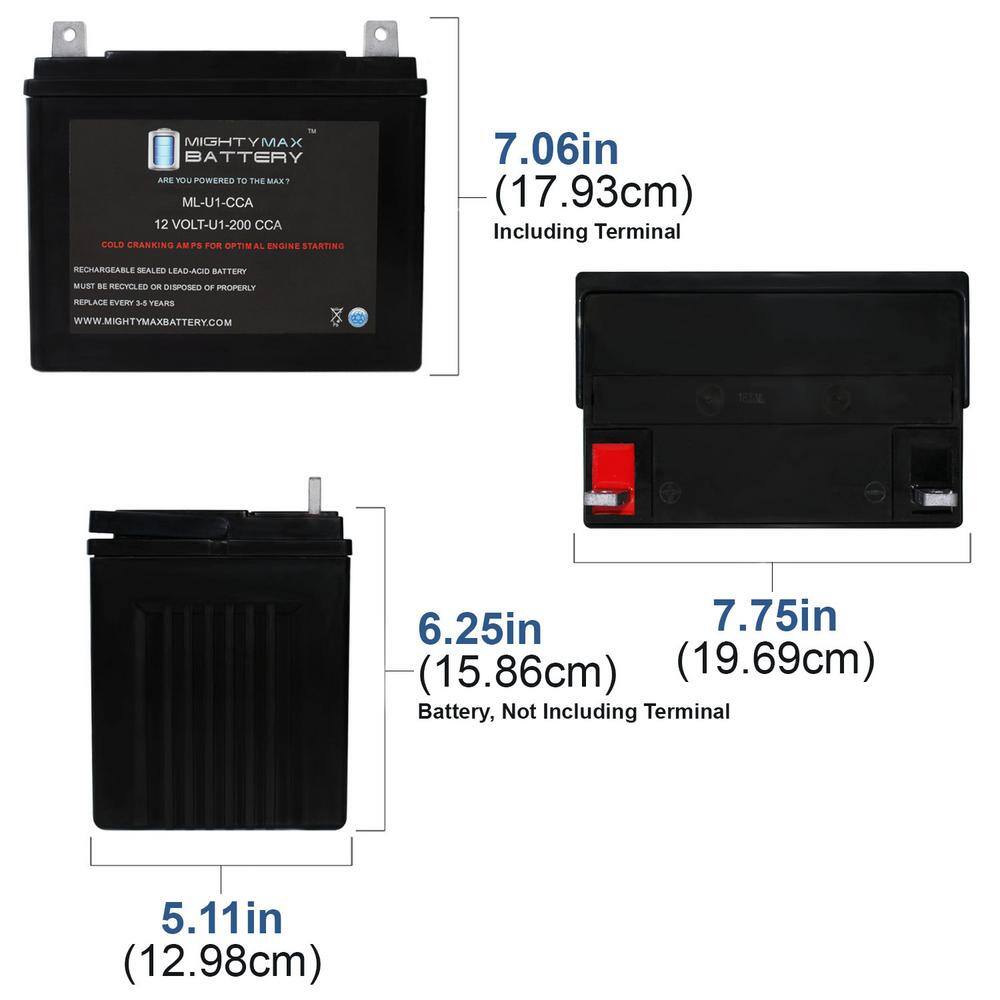 MIGHTY MAX BATTERY ML-U1 12V 200CCA Battery for Cub Cadet Sit Down Under Seat Mowers ML-U1-CCA157