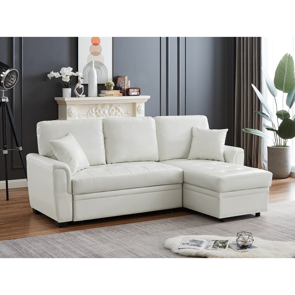 Full size Sofa Bed PU Leather Sectional Sofa Reversible Chaise with Pull out Sleeper