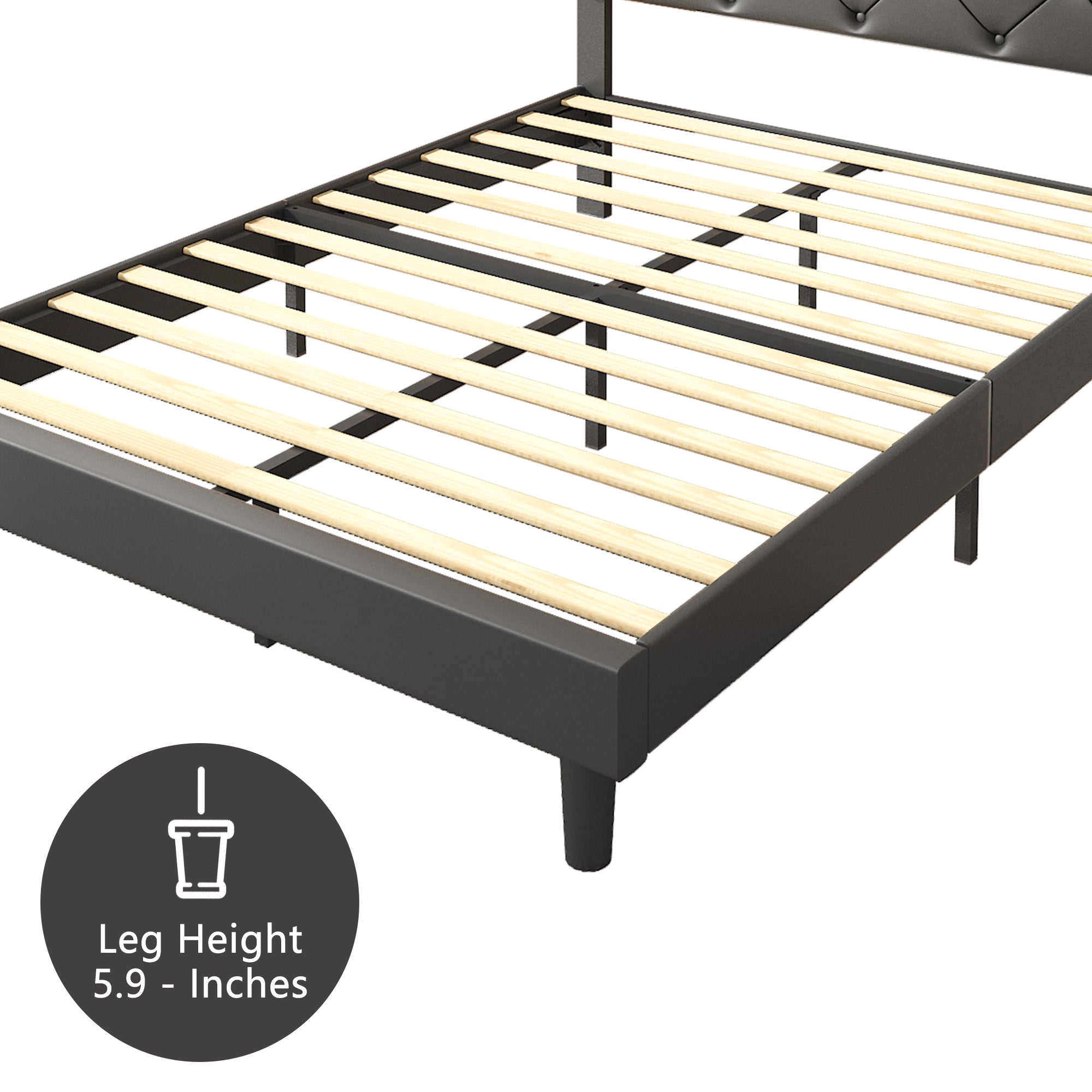 uhomepro Upholstered Platform Full Bed Frame for Adults Kids, Modern Black Full Bed Frame with Headboard, Wood Slat Support, Mattress Foundation, No Box Spring Needed