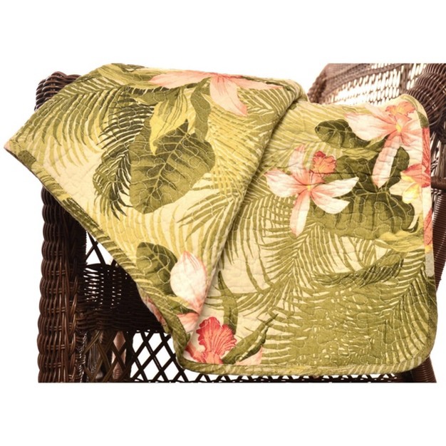 Tropical Orchid Reversible Throw Blanket Palm Green Tommy Bahama