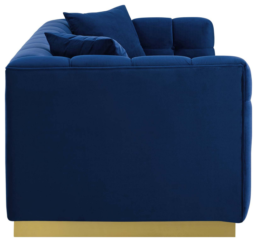 Modway Vivacious Biscuit Tufted Stainless Steel and Velvet Sofa in Navy   Contemporary   Sofas   by Homesquare  Houzz