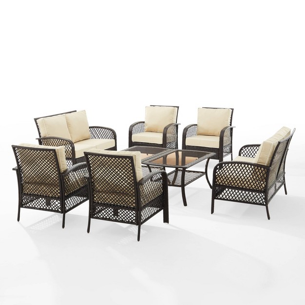 Tribeca 8pc Outdoor Wicker Conversation Set Sand brown Crosley