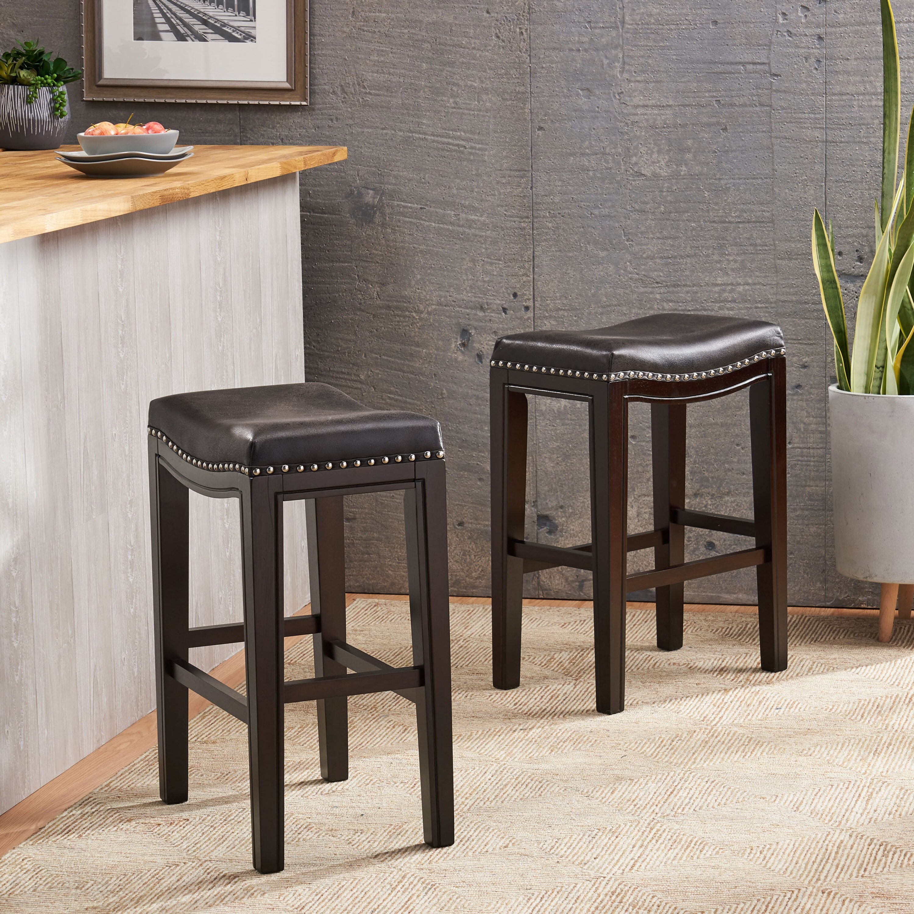 Tiffin Contemporary Studded Fabric Counter Stool (Set of 2) by Christopher Knight Home