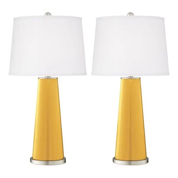 Set of 2 Modern Table Lamps Goldenrod Glass Column White - 15