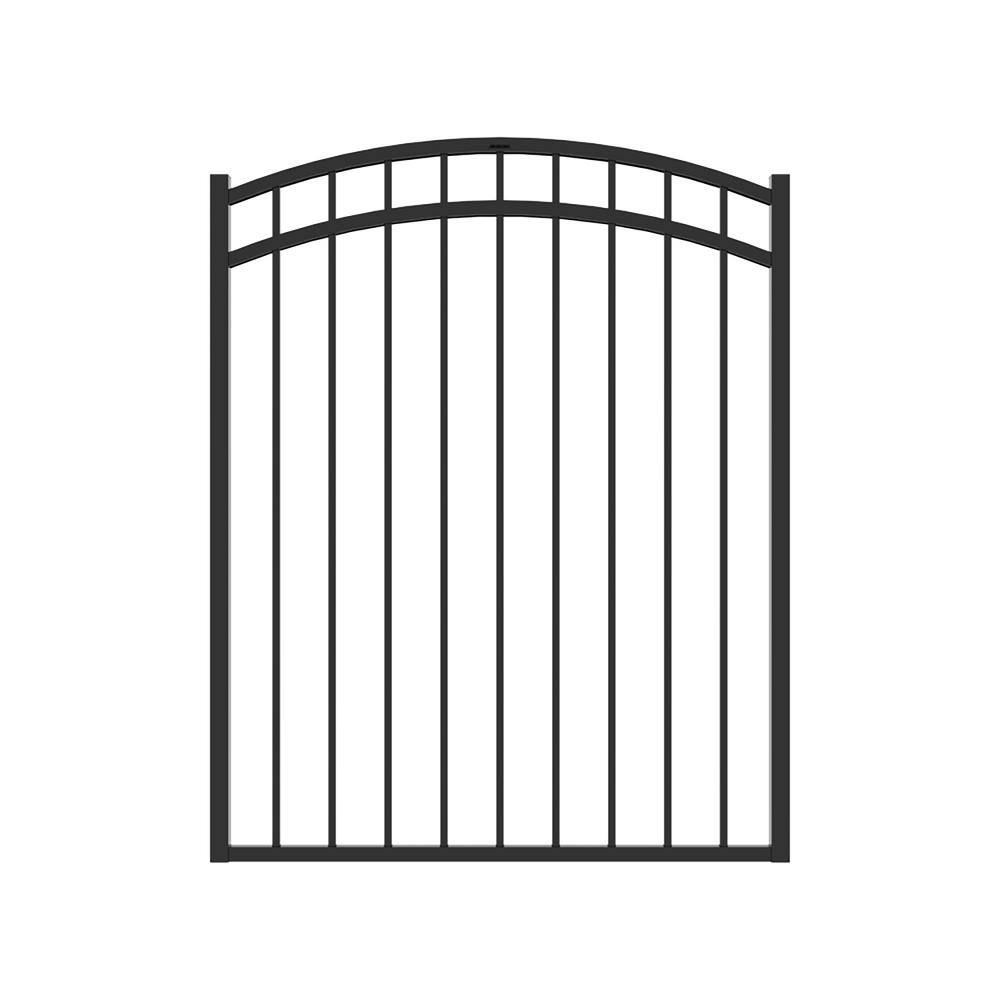 FORTRESS Versai 4 ft. W x 4.5 ft. H Gloss Black Steel Metal Fence Arched Walk Gate 713540449