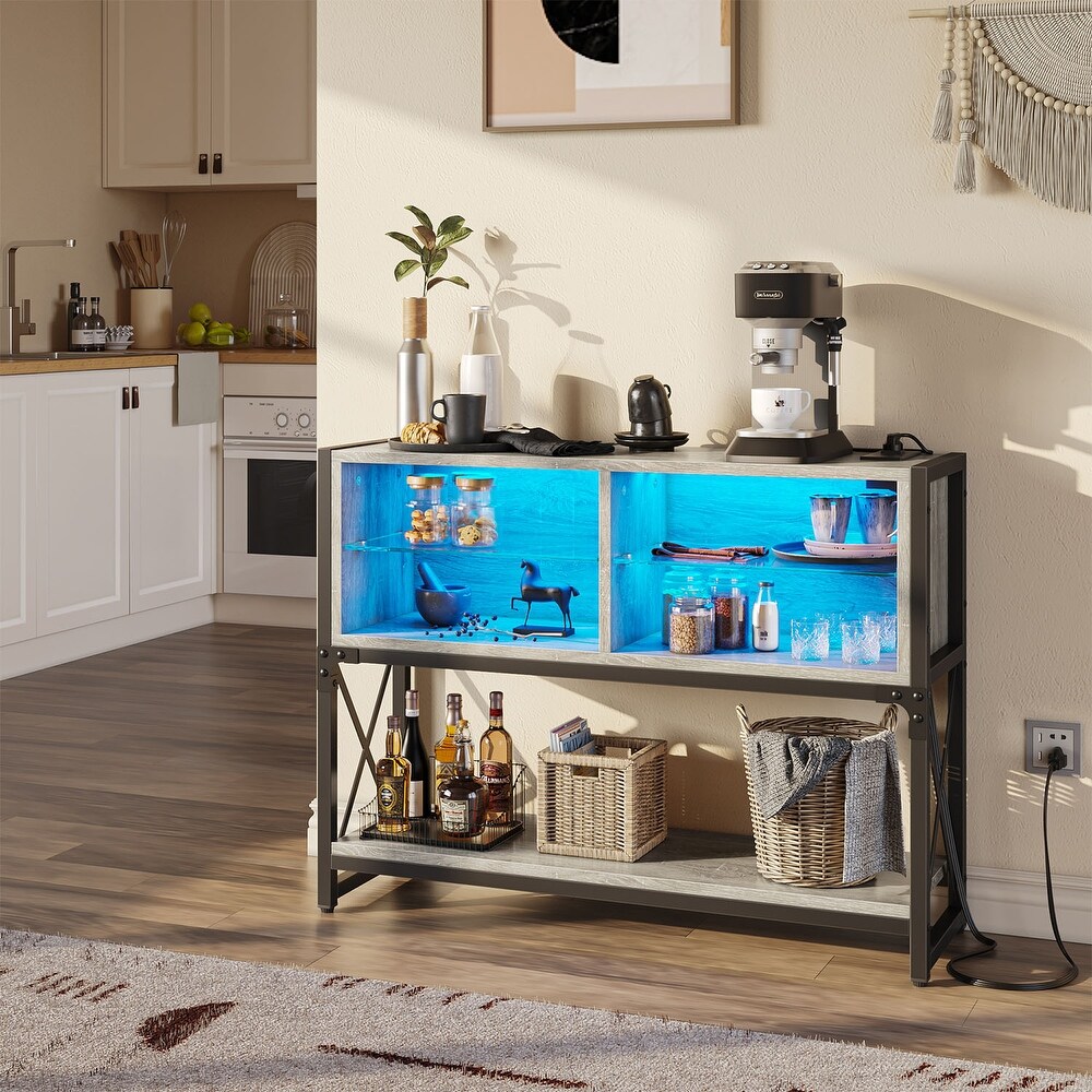 Industrial Console Table with LED Lights and Charging Station