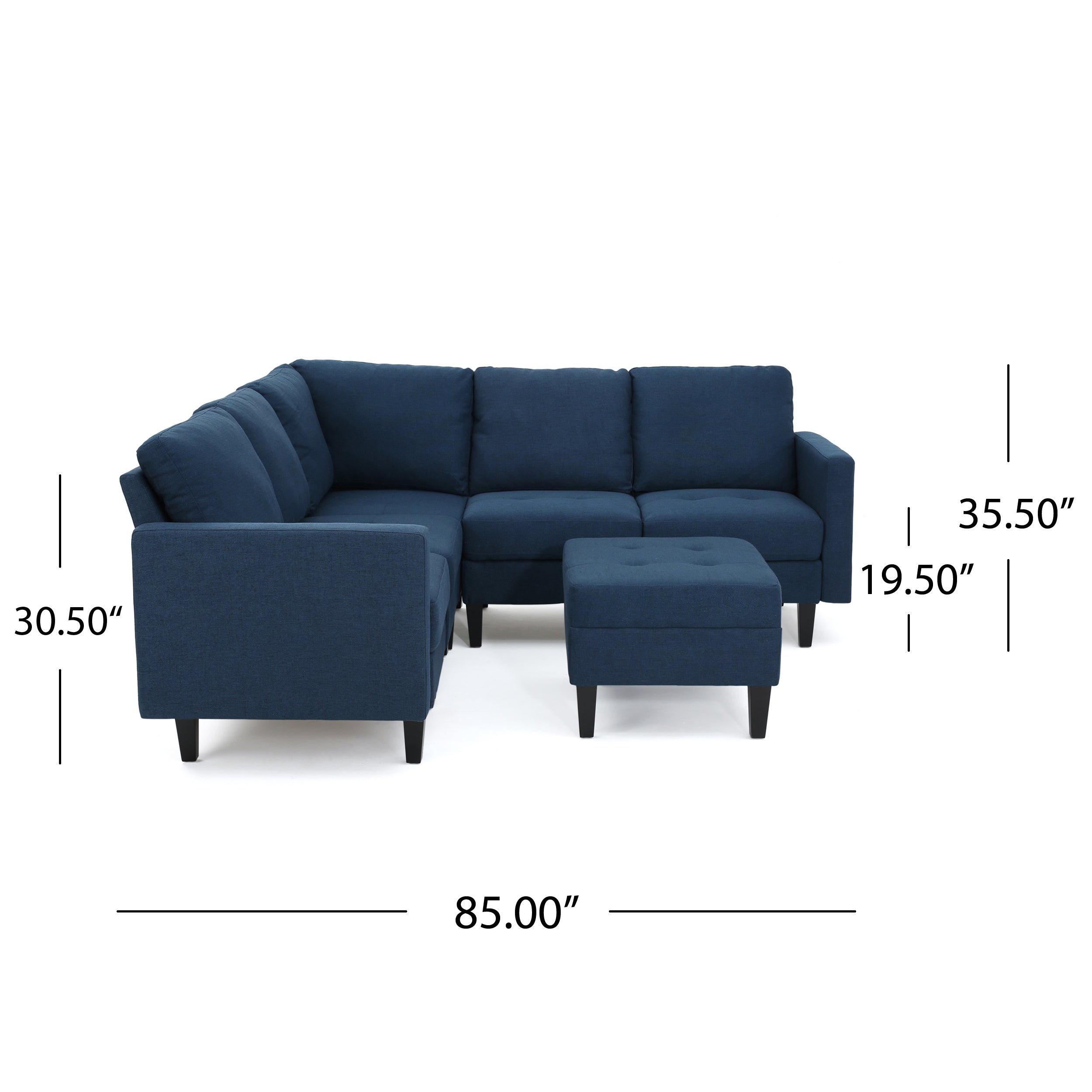 GDF Studio Bridger Fabric Sectional Couch with Ottoman, Dark Blue