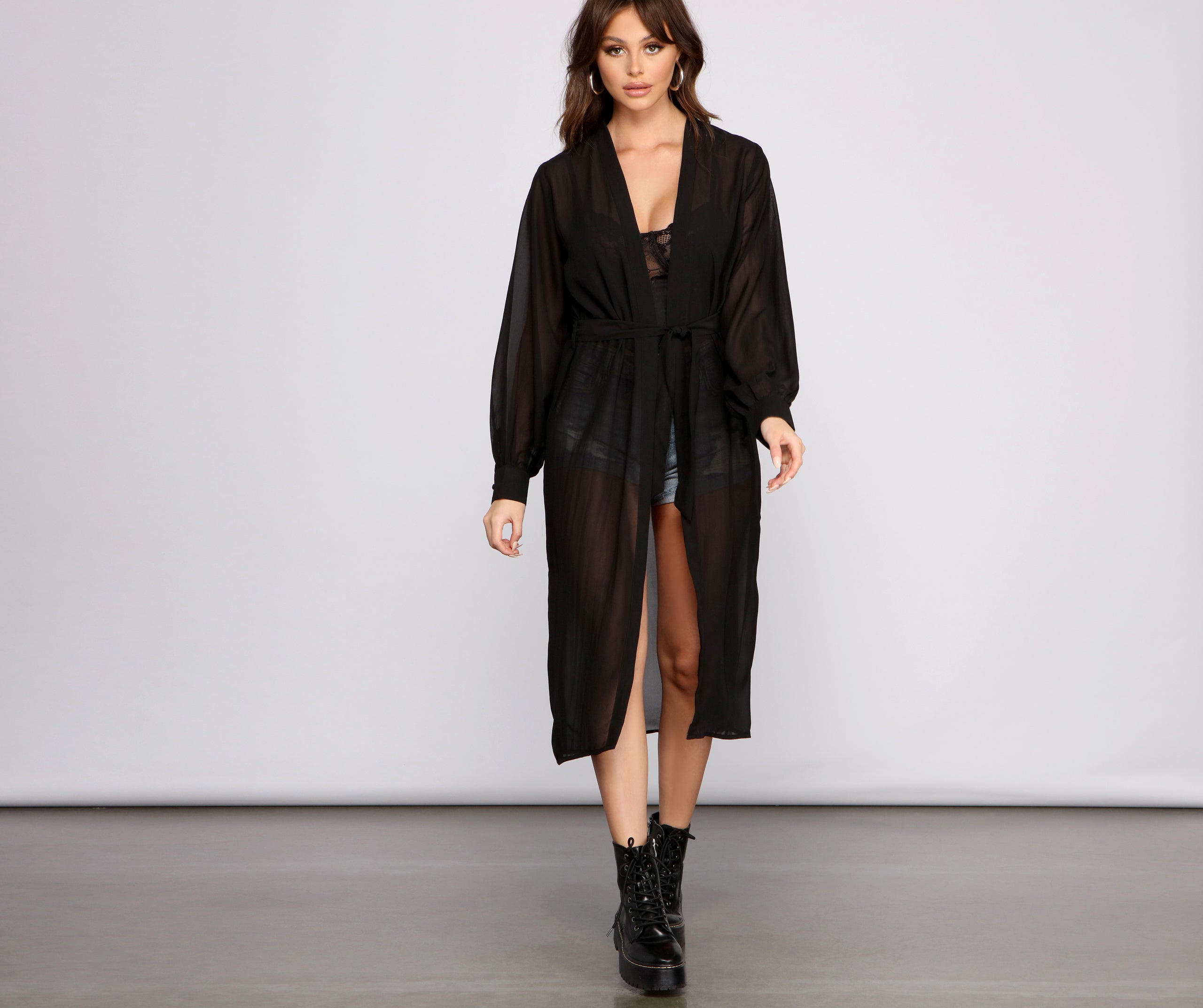 Sheer Appeal Chiffon Belted Trench