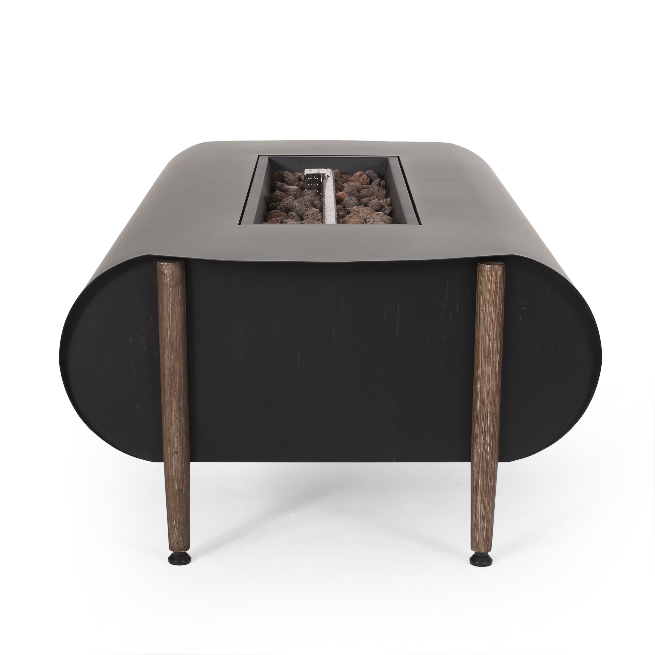 Romar Outdoor 50,000 BTU Rectangular Fire Pit (No Tank Holder), Dark Gray and Wood Pattern