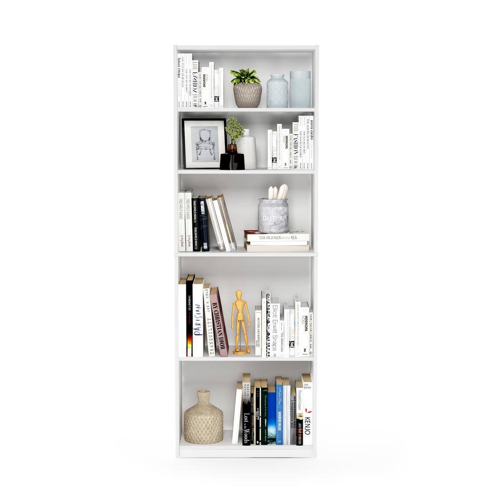 Furinno 71.2 in. White Wood 5-shelf Standard Bookcase with Adjustable Shelves 14110R1WH