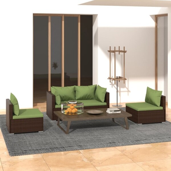 4 Piece Patio Lounge Set with Cushions Poly Rattan Brown - Overstock - 37573939