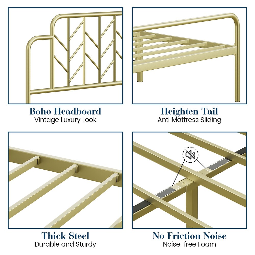 Modern Gold Metal Queen Size Bed Frame with Headboard and Footboard Branch Style