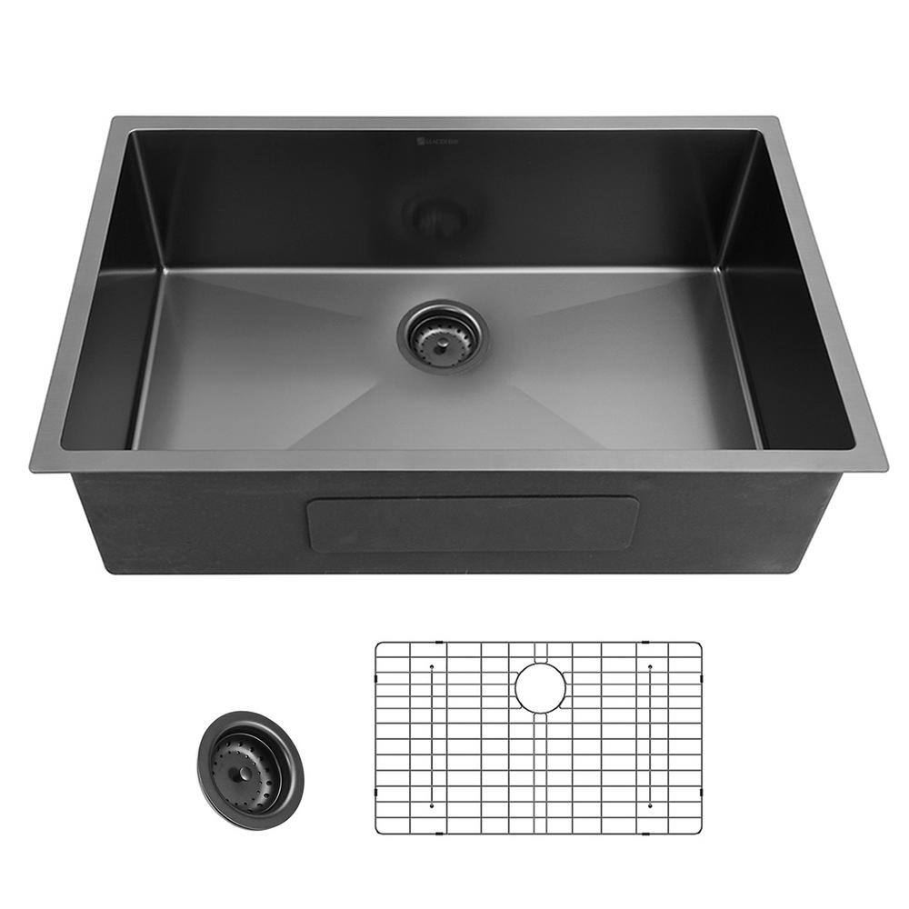 Glacier Bay Gunmetal Black Stainless Steel 31 in. 18-Gauge Single Bowl Undermount Kitchen Sink ACS3118A1H