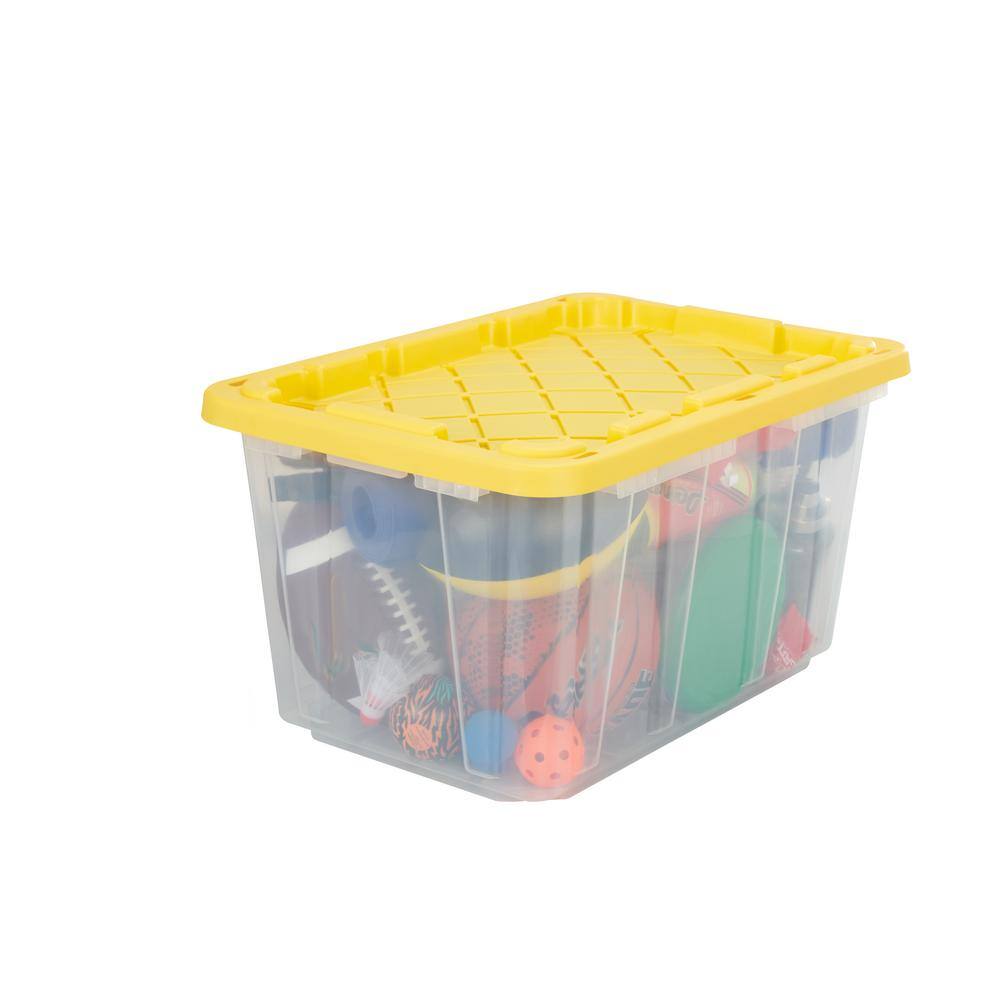 HDX 27 Gal. Storage Tote in Clear with Yellow Lid 206231