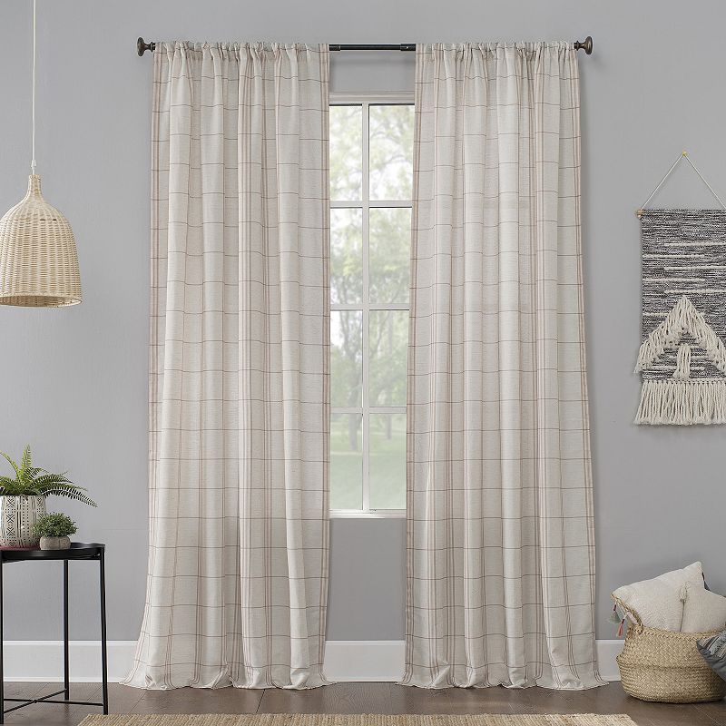 No. 918 Castille Farmhouse Plaid Linen Semi-Sheer Rod Pocket Curtain Panel