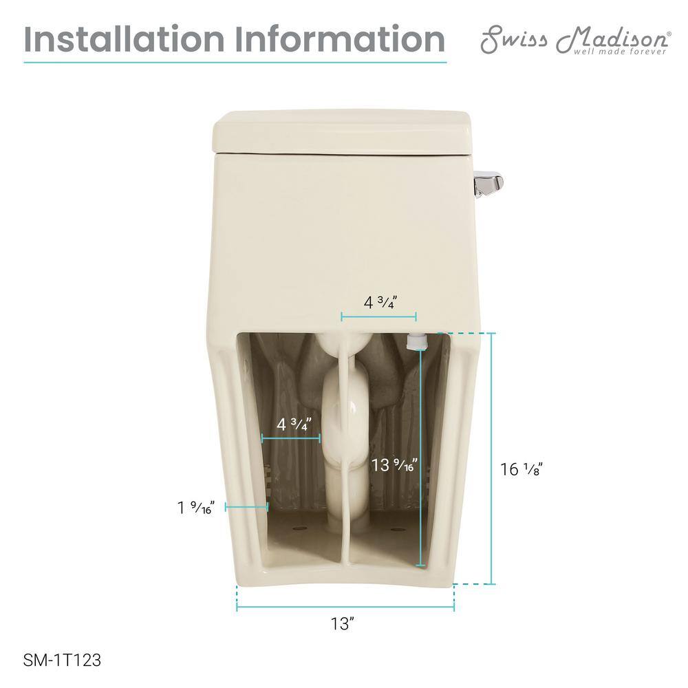 Swiss Madison Virage 1-piece 1.28 GPF Single Flush Elongated Left Side Handle Toilet in Bisque Seat Included SM-1T123BQ