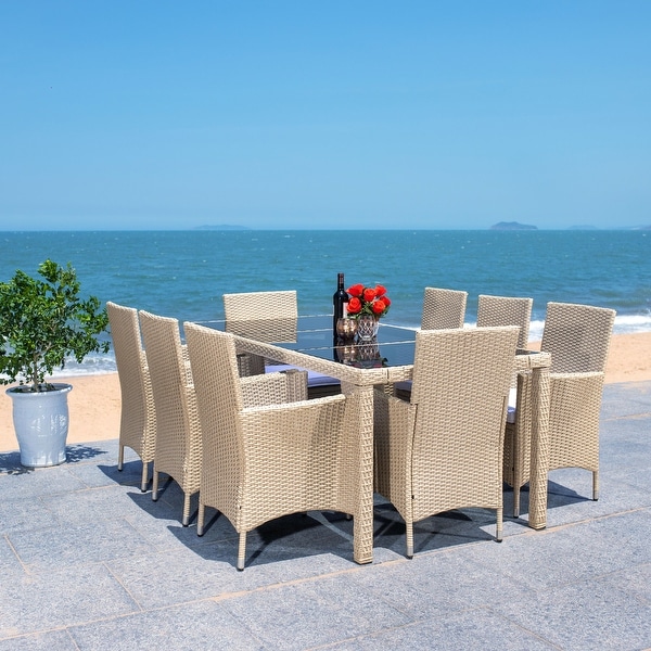 SAFAVIEH Outdoor Hailee 9Piece Wicker Dining Set